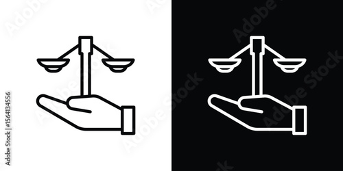 Justice scales in Hand icon symbol outline style. Editable icon in EPS10