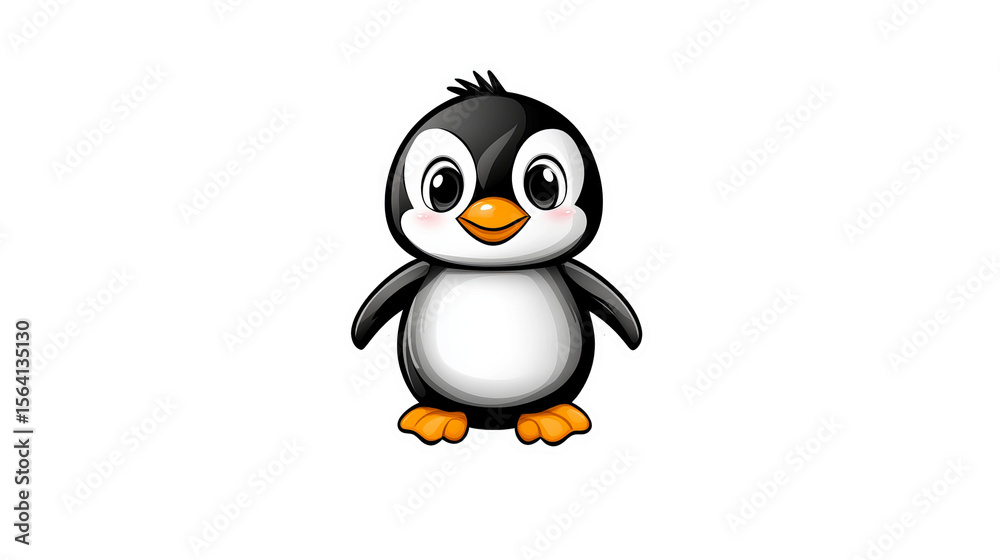 Fototapeta premium Cartoon penguin stands upright with a sticker outline around it and a background.