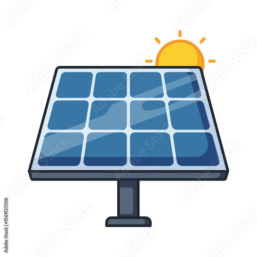 Stylized solar panel with sun icon generating clean energy isolated on white background Art & Illustration