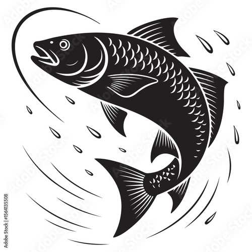 Black fish leaping through water splashes jumping splashing
