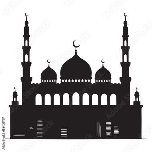 Islamic mosque architecture with domes and minarets building silhouette