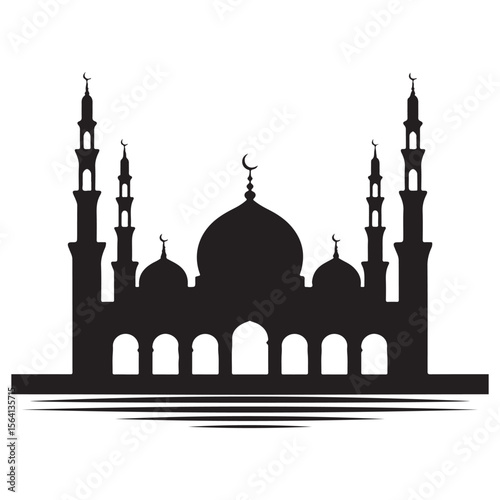 Islamic mosque silhouette with domes and minarets architecture