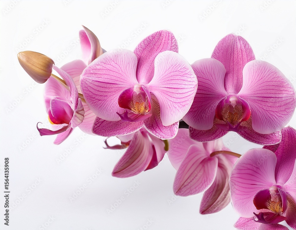 Obraz premium exquisite panoramic banner of long pink orchids isolated on white background