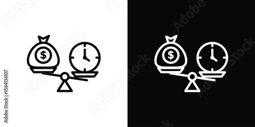 Time and money compare scale icon symbol outline style. Editable icon in EPS10