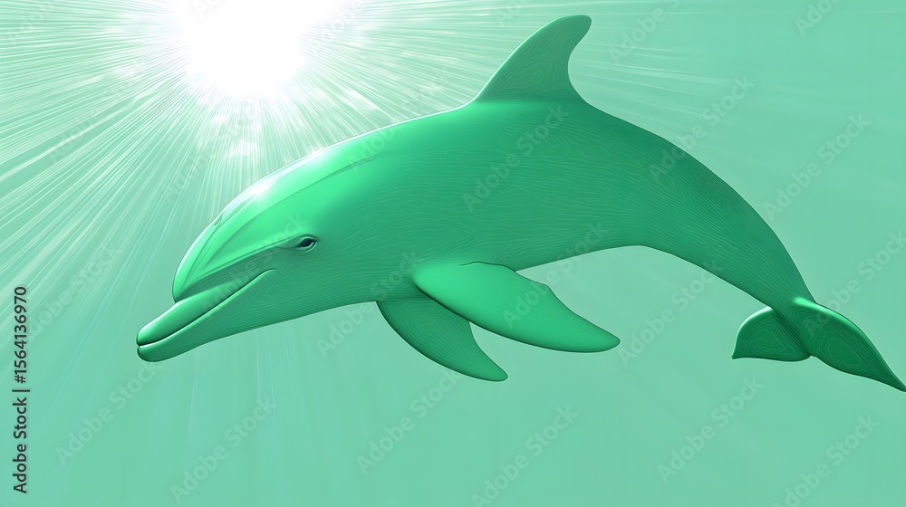 Fototapeta premium Green Dolphin Underwater Sunlight Rays Ocean