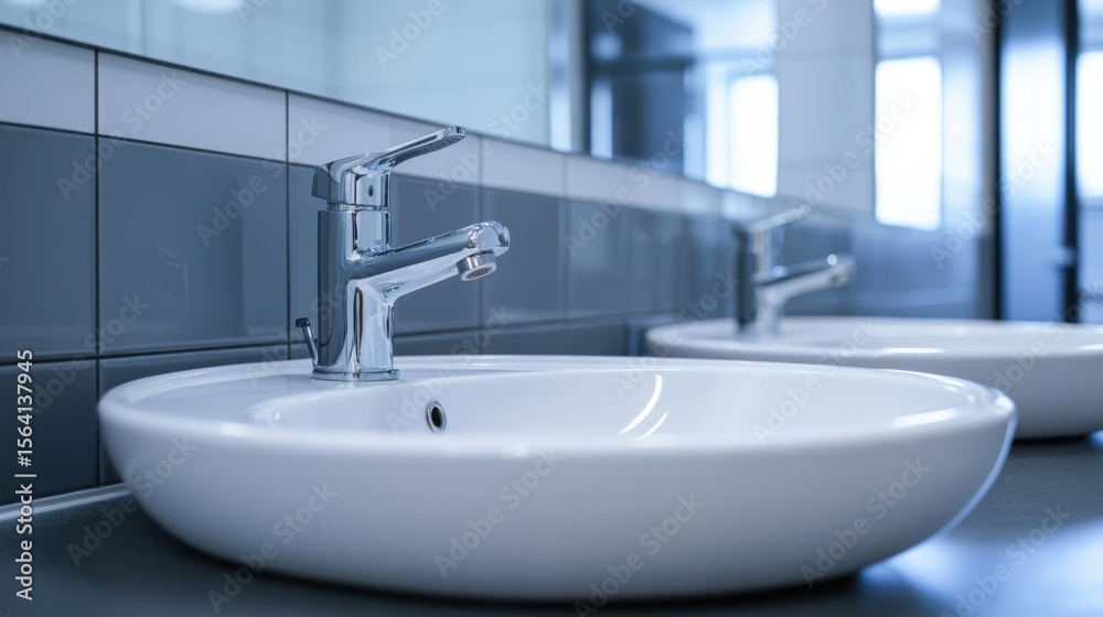 Fototapeta premium a bathroom with two sinks and a mirror