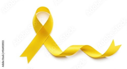 A bright yellow ribbon curled on a white background