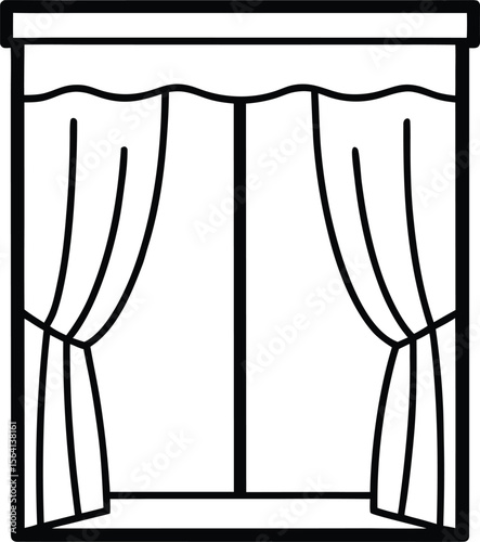 window with curtains icon line art vector illustration on transparent background	
