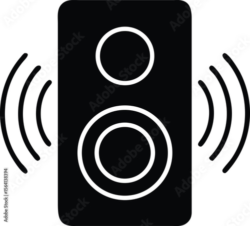 Black and white icon of a speaker with sound waves emanating outwards
