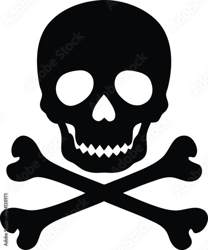 skull and crossbones with a heart-shaped nose. Vector illustration representing danger, poison, or a pirate Jolly Roger. Symbol of death or a toxic substance, isolated on a white background.