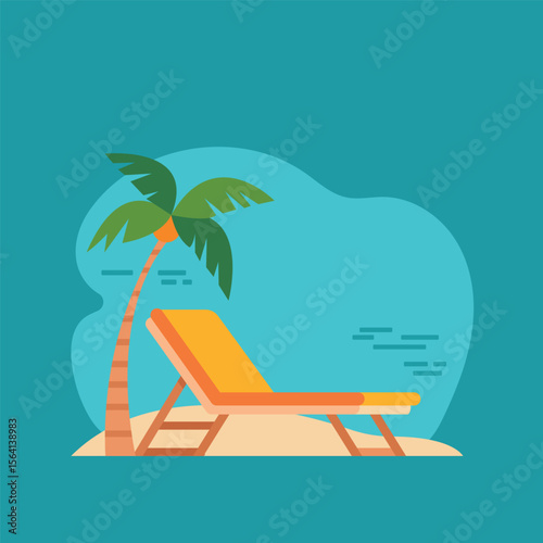 Summer holidays theme picture, flat style, postcard, minimalism, blue background