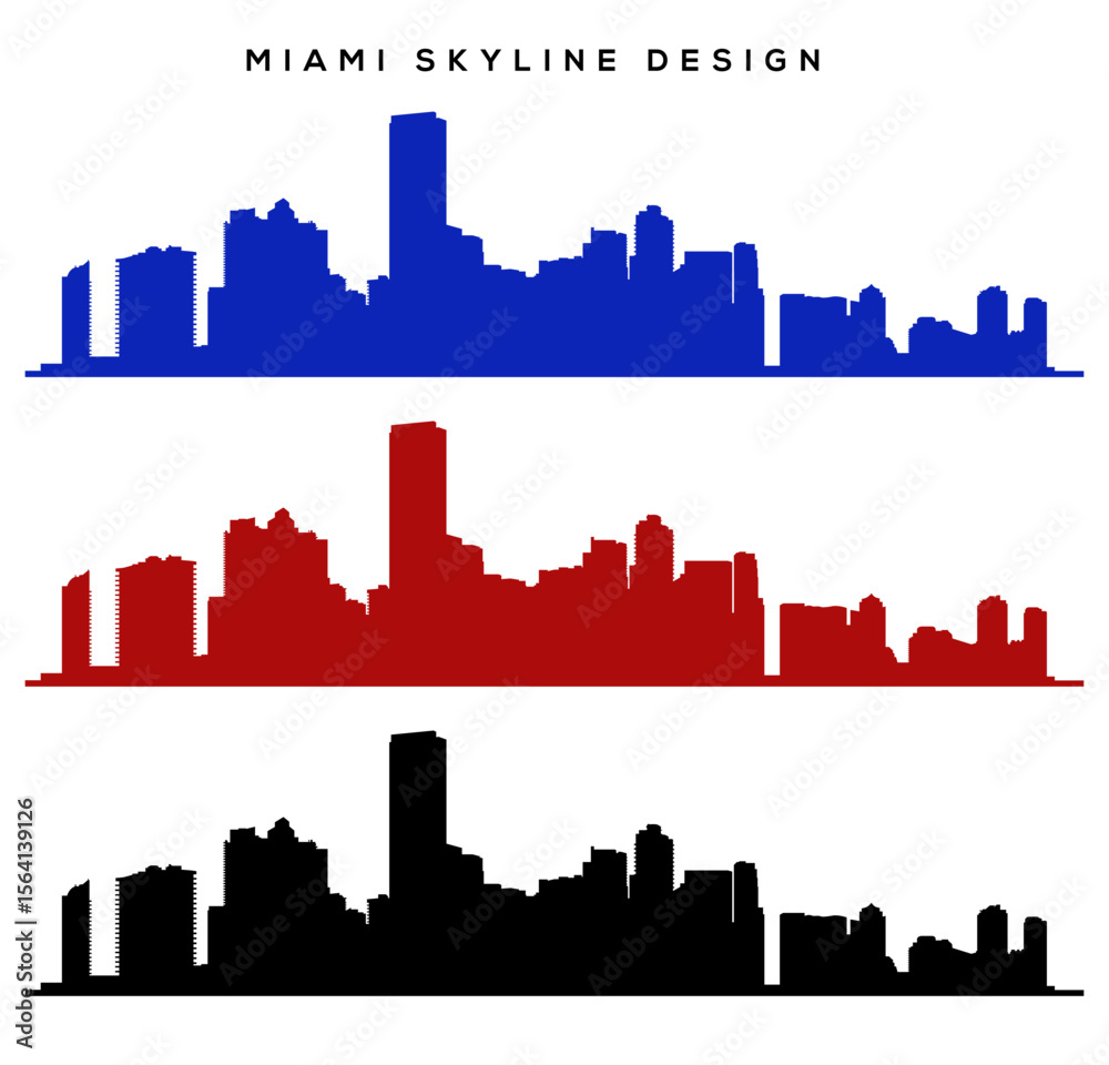 Naklejka premium Miami Skyline Vector – Cityscape with Oceanfront Outline
