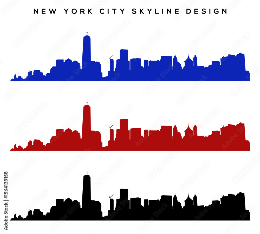 Naklejka premium New York City Skyline Silhouette – Vector Manhattan Panorama