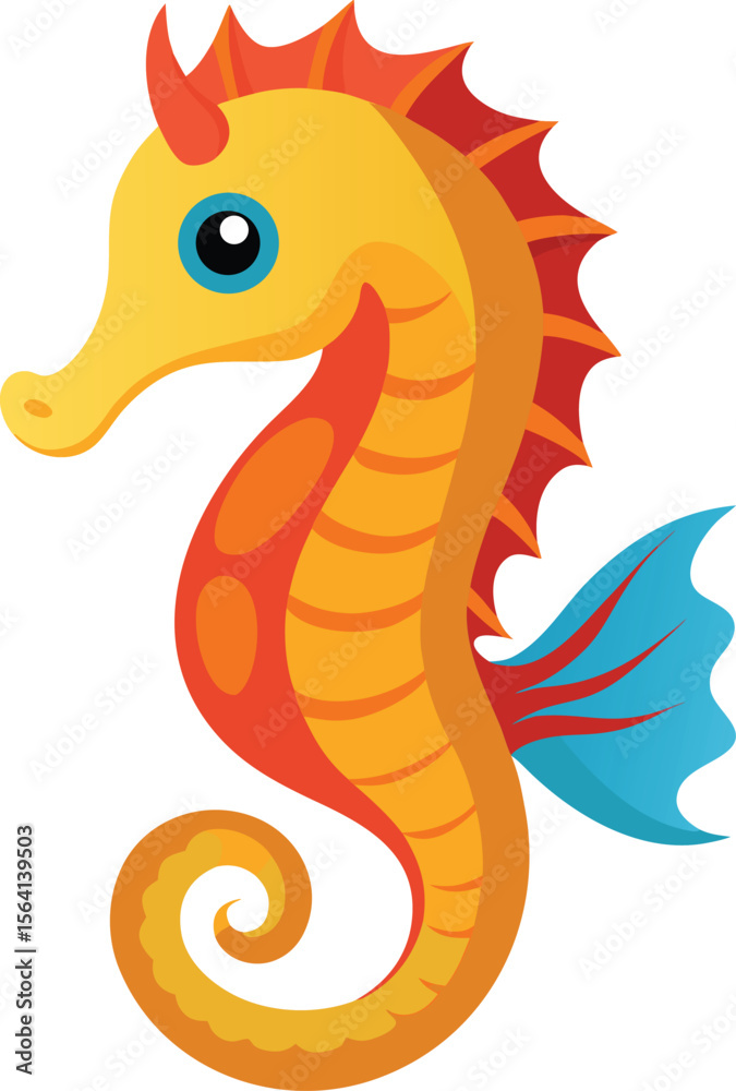 Fototapeta premium Colorful Cartoon Seahorse Vector Illustration – Cute Underwater Sea Animal in Bright Tropical Colors on White Background