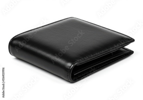 A black leather wallet isolated on white background