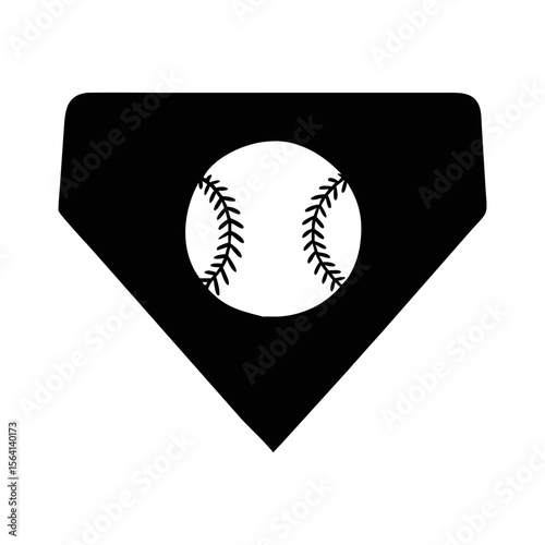 Black and white stylized home plate with a baseball within its borders