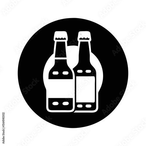 Two beer bottles on a black circle background in a minimalist style
