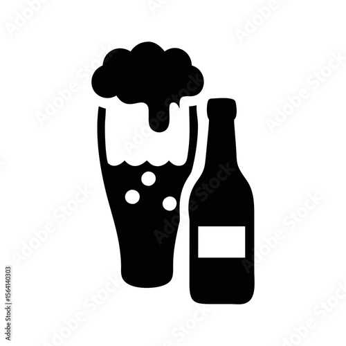 Vector illustration of a beer glass with foam and a bottle next to it