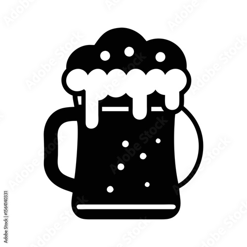 A black and white depiction of a frothy beer mug illustration