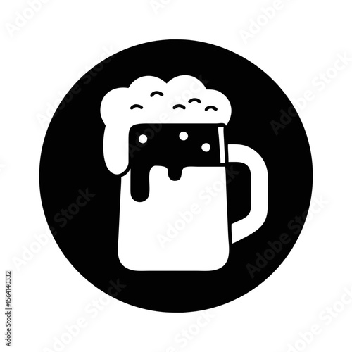 Stylized black and white beer mug overflowing with foam icon design