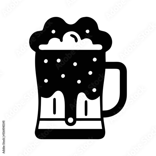 Stylized Beer Mug Illustration with Overflowing Foam and Circular Bubbles