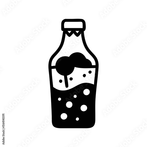 Silhouette illustration of a soda bottle with bubbles and foam inside