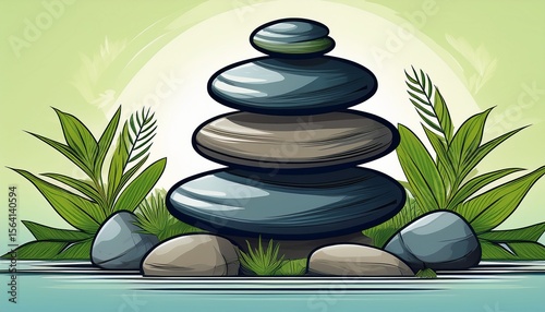 serene stacked stones illustration