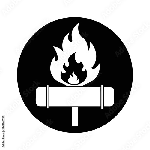 Monochrome Illustration of a Flaming Torch within a Black Circle Symbol