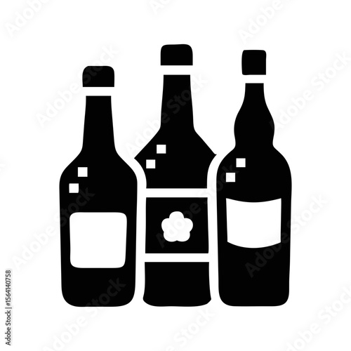 Three different types of unlabeled spirit bottles in solid black outline
