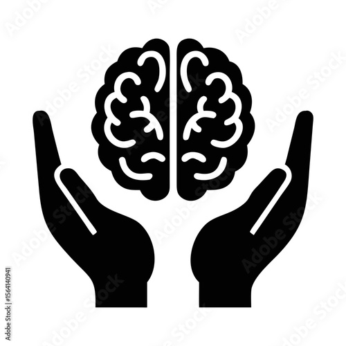 Human brain being cradled by two hands illustration in a simple style