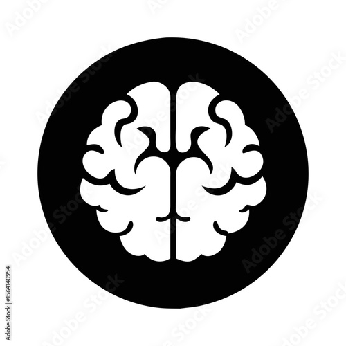 A stylized brain icon centered on a black circular background space