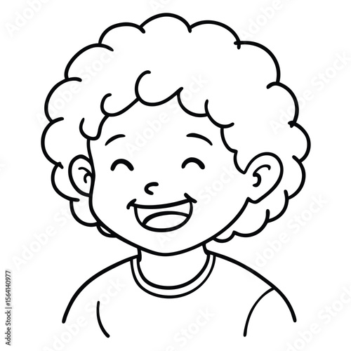 Happy child with curly hair and open mouth smiling laughing
