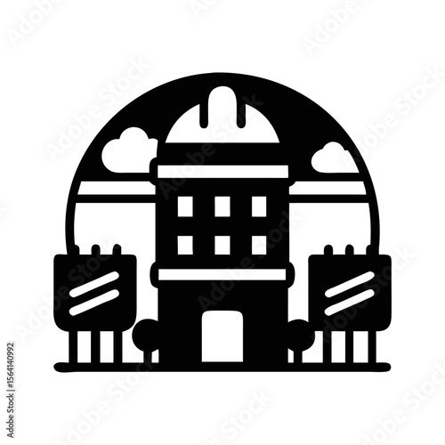 Iconic representation of an under construction building with a helmet on top