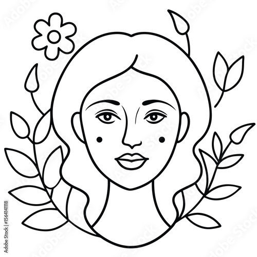 Woman face with flower and leaves nature