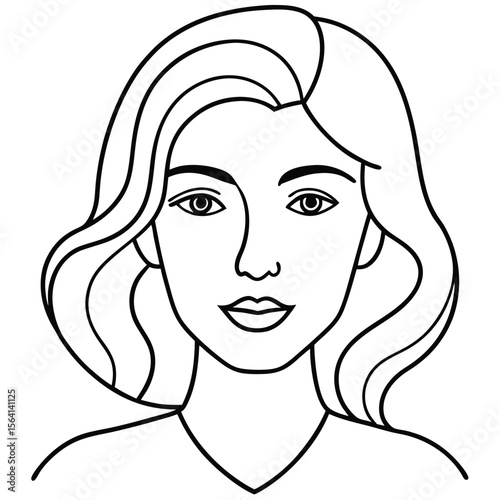 Woman face with wavy hair and simple outline portrait illustration