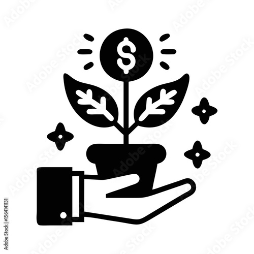 Hand holding a money tree with a dollar sign growing upwards