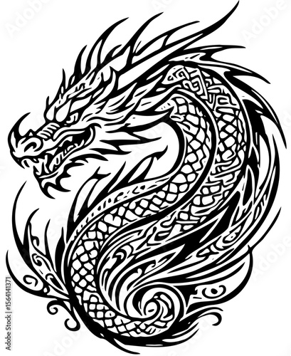 dragon tattoo black and white vector design, sticker decal