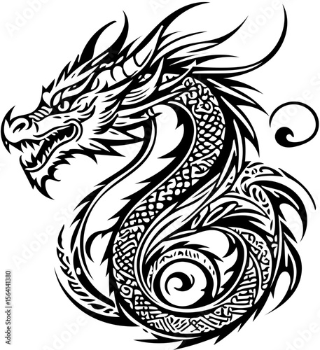 dragon tattoo black and white vector design, sticker decal