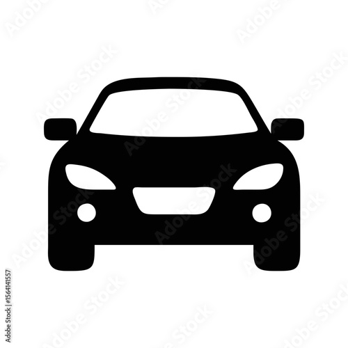 Frontal View of a Modern Car with Headlights and Black Silhouette