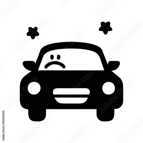 Sad car with stars, a symbol of vehicular misfortune or breakdown