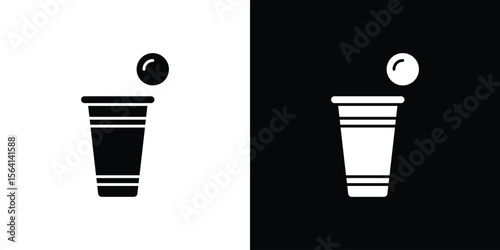 Beer pong icon simple flat graphic illustrations. Black and white silhouette vector