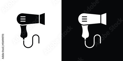 Blow dryer icon simple flat graphic illustrations. Black and white silhouette vector