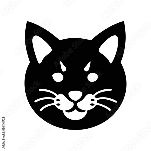 Stylized Black Cat Head with Intense Stare and Whiskers Graphic