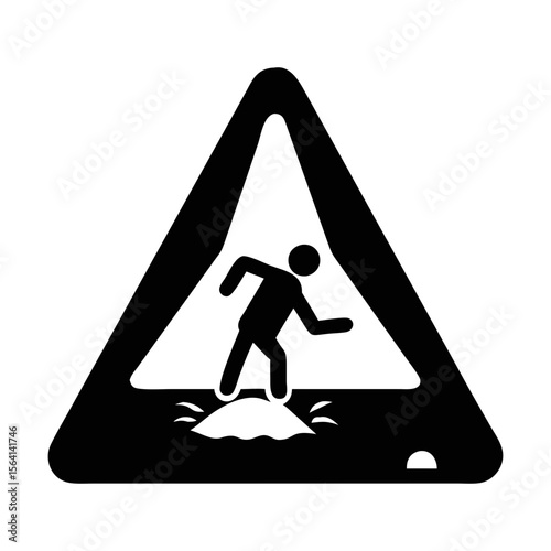 Caution wet floor or slippery conditions triangular warning sign in black and white