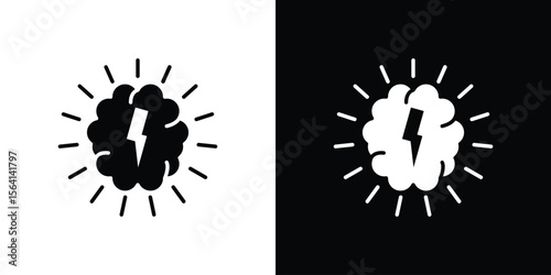 Brainstorm icon simple flat graphic illustrations. Black and white silhouette vector