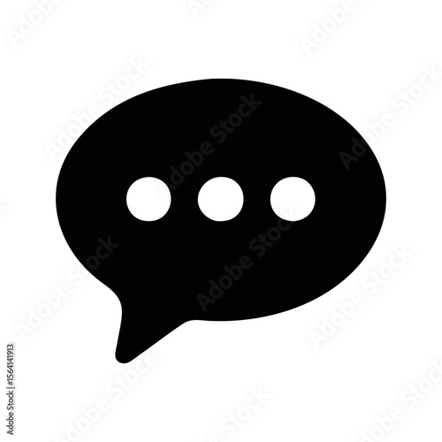 Simple black and white message icon with three dots design graphic