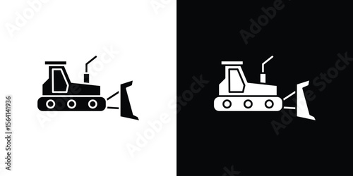 Bulldozer icon simple flat graphic illustrations. Black and white silhouette vector