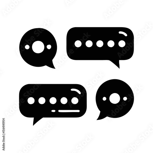 White Chat Bubble Icon on a Black Circle Background for Communication