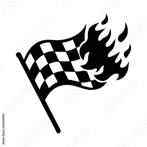 Black and white checkered flag on fire vector illustration design
