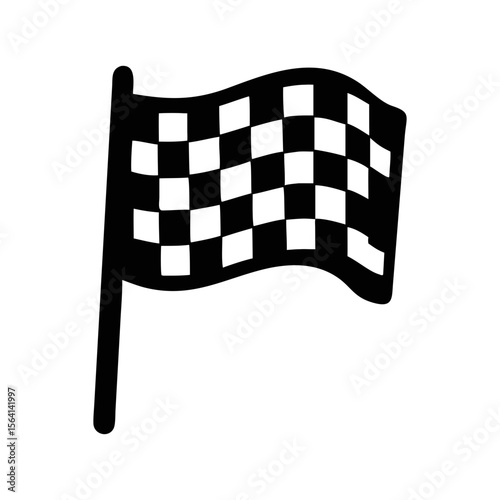 A stylized black and white checkered flag representing a race finish line